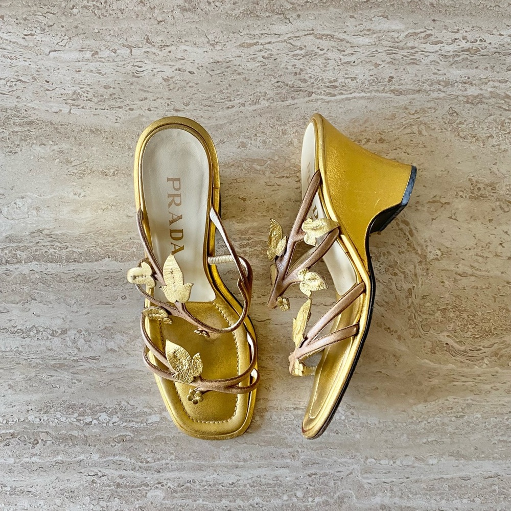 Vintage Prada Leaf Appliqué Sandal Wedges